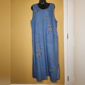 Vintage VTG Jamie Brooke Chambray Floral Dress sz XL